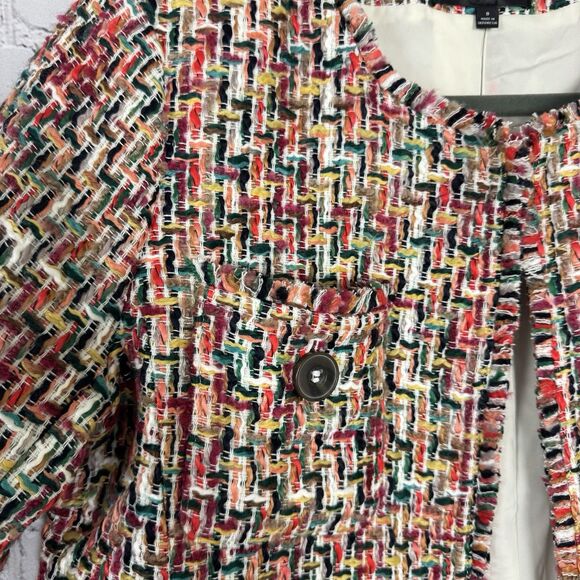 NWT Talbots Candy Tweed Fringe Topper Open Jacket Coat Women 8 Red Multi Pockets - Picture 10 of 13